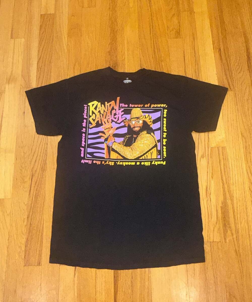 WWE WWF Randy Savage Shirt Mens Medium Black Wrestling Macho Man Retro